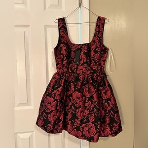 NWT Black Floral Jacquard Square Neck Corset Mini Dress.